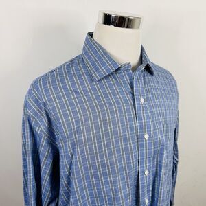 Magna Click XL Wrinkle Free Shirt Blue Green Plaid Cotton Blend Casual